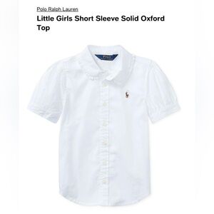 Polo by Ralph Lauren Girls White Short Sleeve Oxford Shirt Solid White Blue 6X
